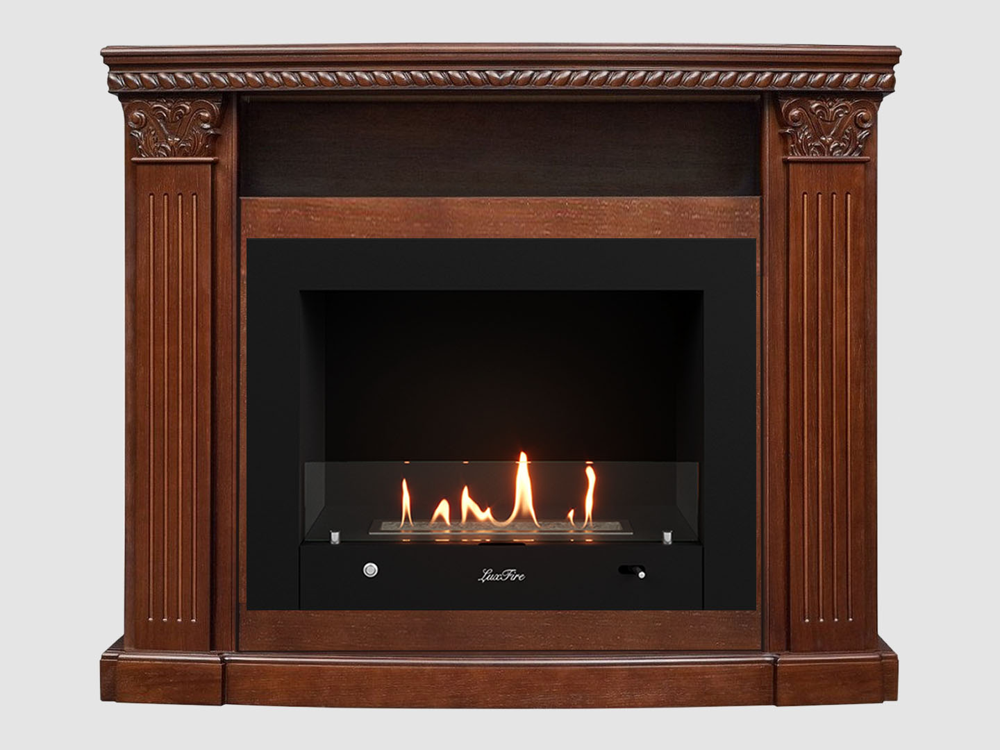 Каминный портал МДФ "Людовик 1300" с биокамином Lux Fire "Фаер Бокс 4 - 30" (темный орех) по цене 123 300 руб.