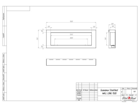 Биокамин SteelHeat WALL  LONG 1500 черный, стекло по цене 62 160 руб.